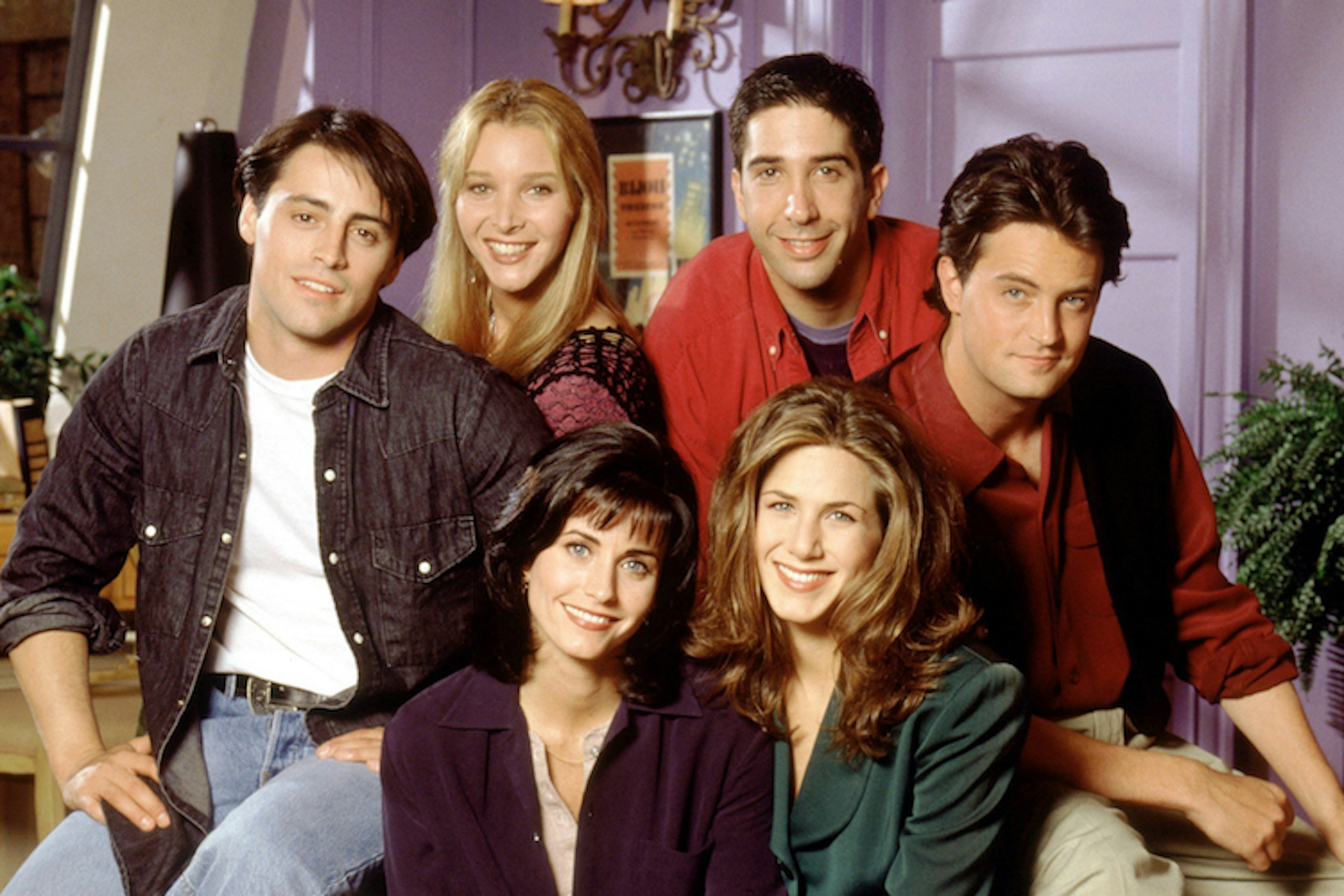 Image: FRIENDS, (back, l to r): Matt LeBlanc, Lisa Kudrow, David Schwimmer, Matthew Perry, (front, l to r):