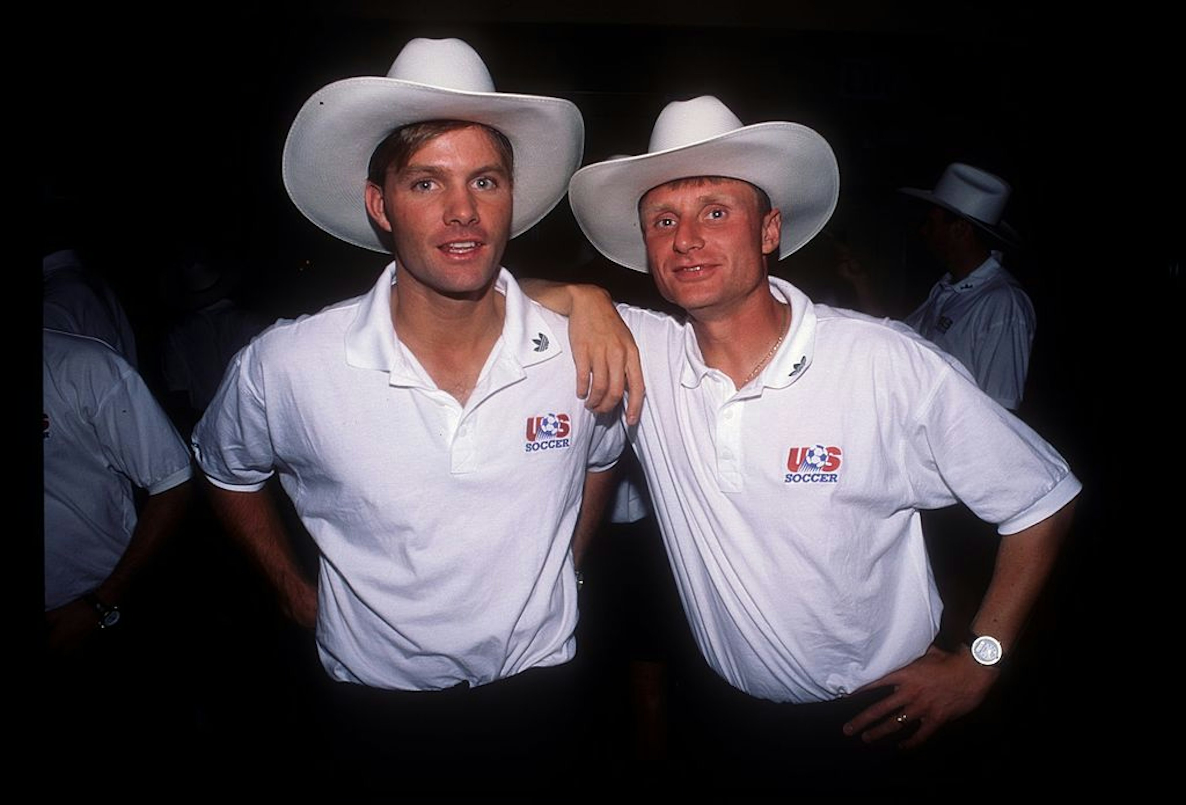 15 JULY 1993: CONCACAF GOLD CUP 1993. DALLAS. ERIC WYNALDA AND JANUSZ MICHALLIK TWO MEMBERS OF TH