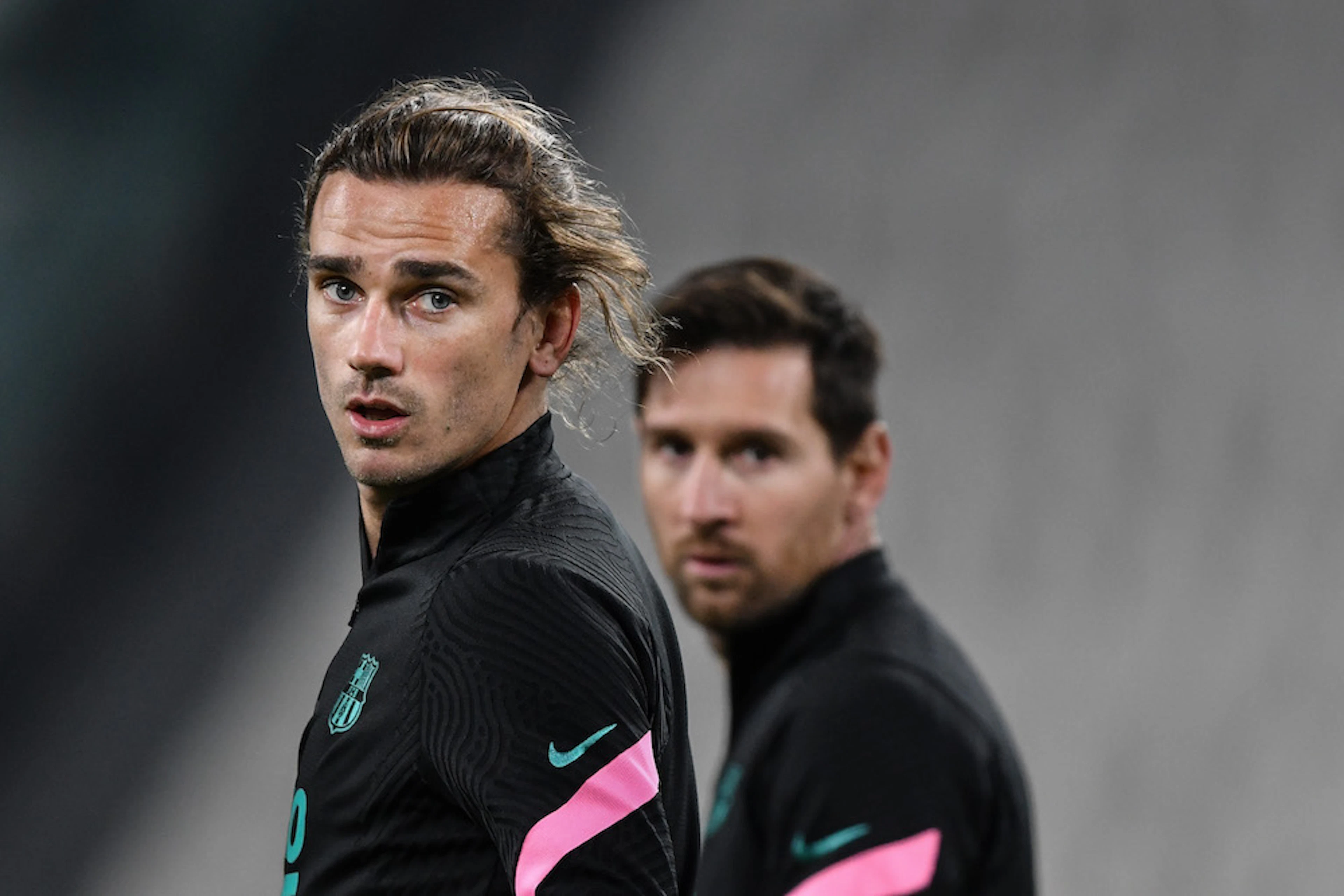Antoine Griezmann and Lionel Messi of Barcelona during the