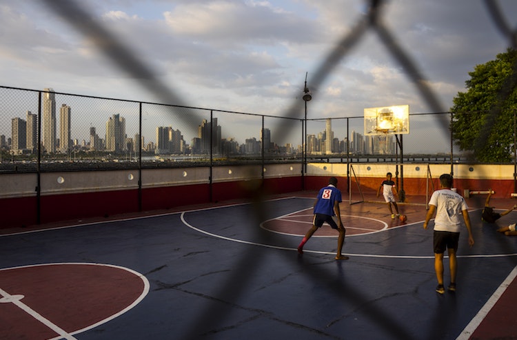 Panama, Province of Panama, Panama city, Teens playing basketball in Casco Viejo
