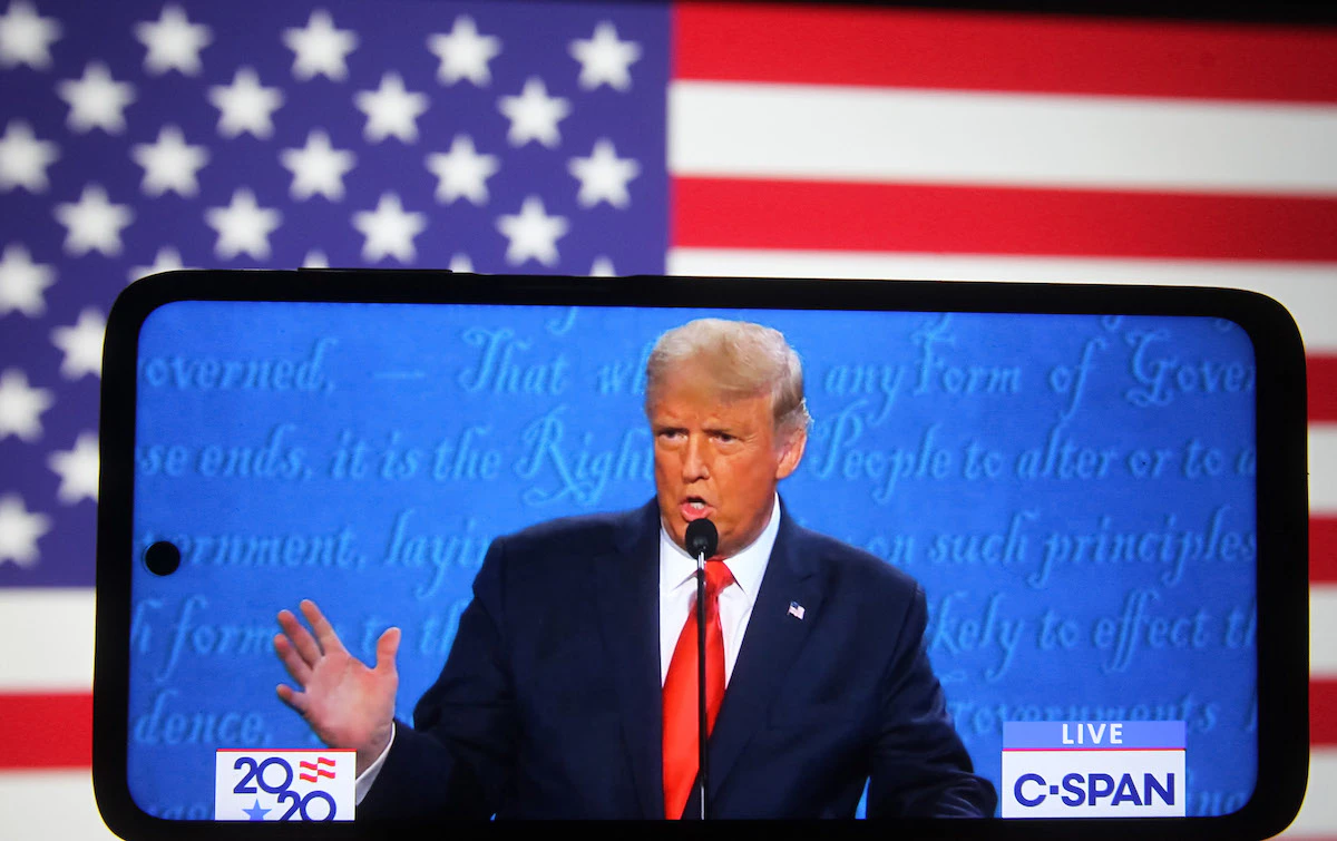 In this photo illustration the US President Donald Trump is