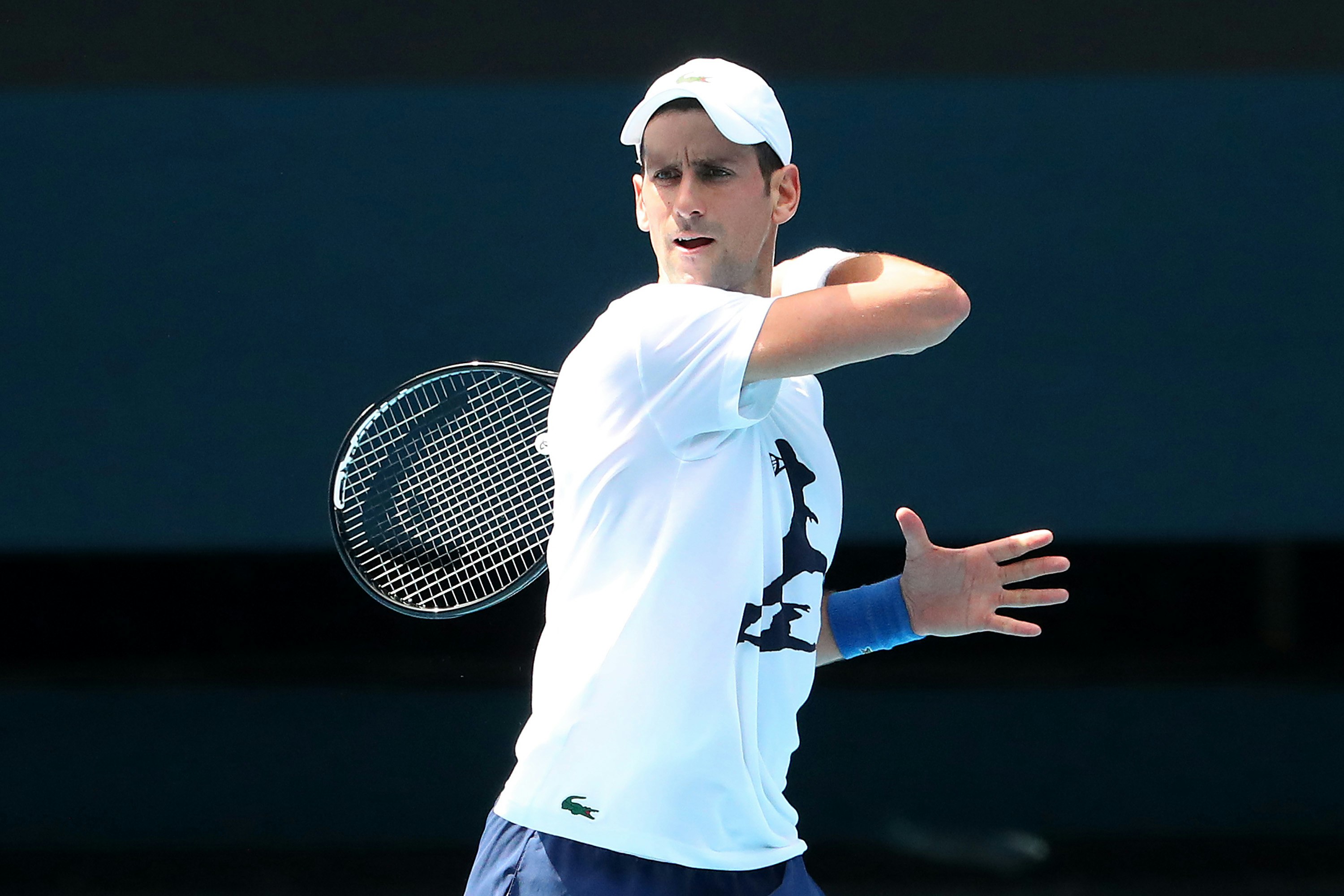 Novak Djokovic Practices On Court Ahead of 2022 Australian Open