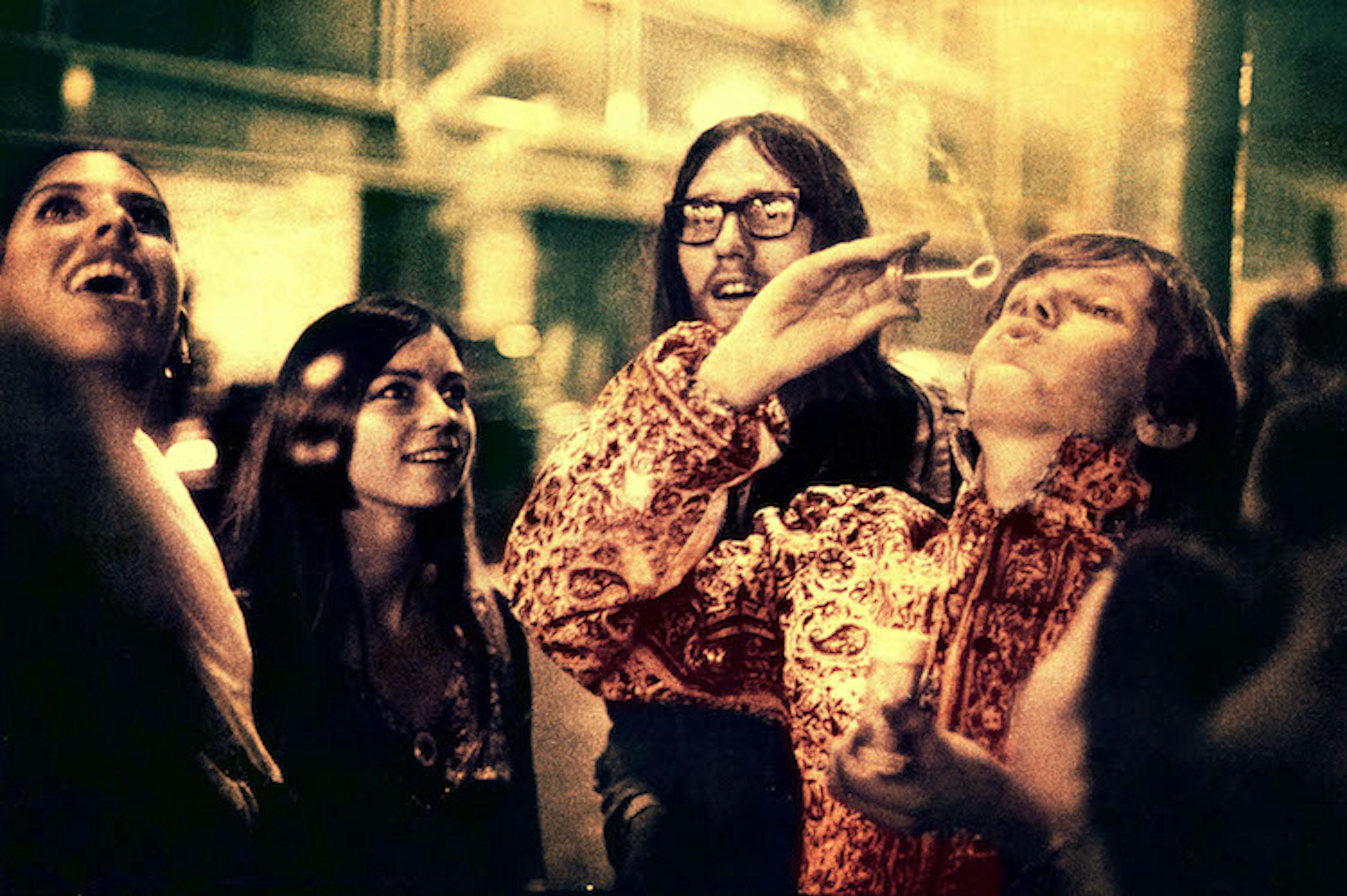 Psychedelic Hippies outside UFO, Psychedelic club, London, UK, 1967